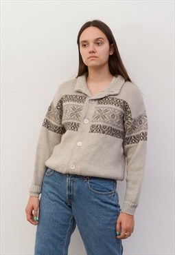 Vintage Women's XL Wool Norwegian Cardigan Sweater Jacket