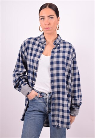 TOMMY HILFIGER WOMENS VINTAGE FLANNEL SHIRT XL BLUE 90'S