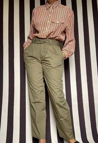 VINTAGE 90S KHAKI GREEN CARGO TROUSERS, HIGH-WAISTED UK10/12