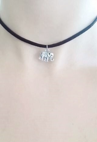 SILVER ELEPHANT CHOKER - SUEDE CHOKER NECKLACE