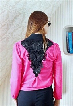 Bright pink lace detail blouse top