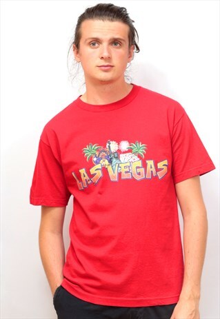 VINTAGE RED GRAPHIC 'LAS VEGAS' PRINT T-SHIRT