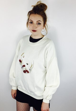 CUTE VINTAGE EMBROIDERED FLORAL FESTIVAL SWEATSHIRT
