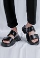 Faux leather sliders edgy high fashion chunky sole sandals 