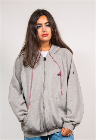 VINTAGE 90'S GREY ADIDAS SWEATER ZIP HOODIE JACKET