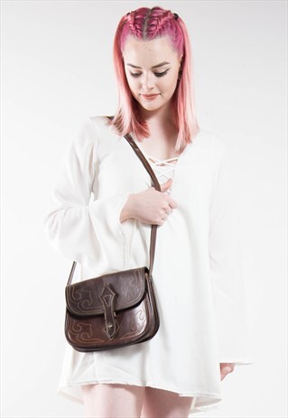 70'S DARK BROWN LEATHER HIPPIE SHOULDER BAG