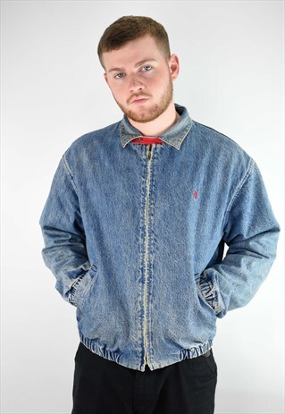 VINTAGE RALPH LAUREN ZIP UP DENIM HARRINGTON JACKET