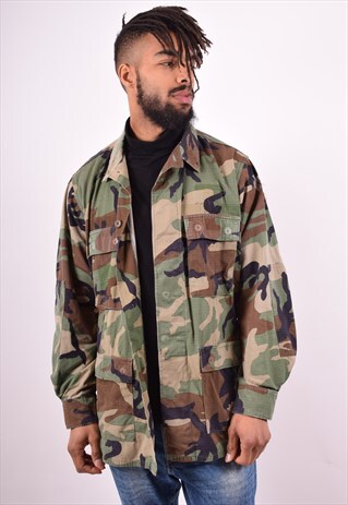 MENS VINTAGE MILITARY SHIRT MEDIUM KHAKI 90'S