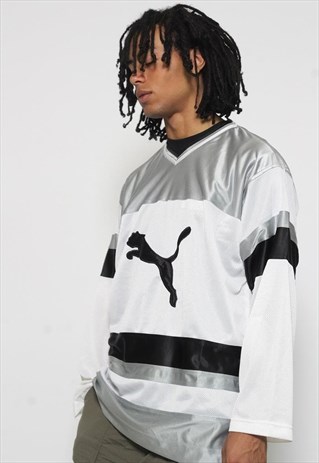 VINTAGE PUMA BIG LOGO TRACK JACKET WHITE AND SILVER