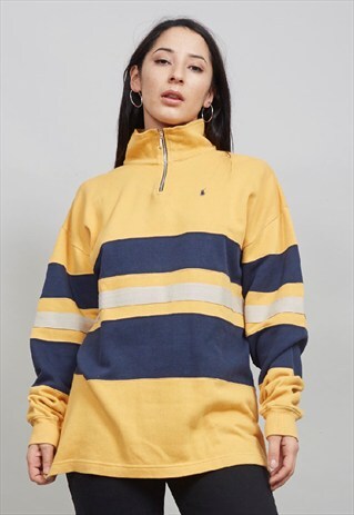 VINTAGE 90'S POLO RALPH LAUREN MUSTARD ZIP UP POLO SWEATER