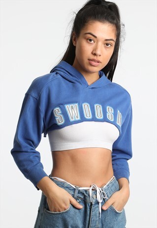 90S NIKE EMBROIDERED SWOOSH EXTREME CROPPED HOODIE