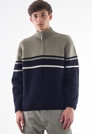 VINTAGE LACOSTE PULLOVER SWEATER 90S BLUE GREEN KNITTED