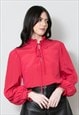 70'S VINTAGE LADIES RED LONG SLEEVE PUSSY BOW BLOUSE