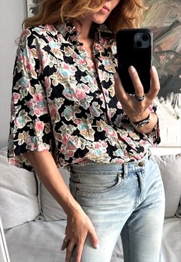 retro Floral Short Sleeved Shirt - Large 