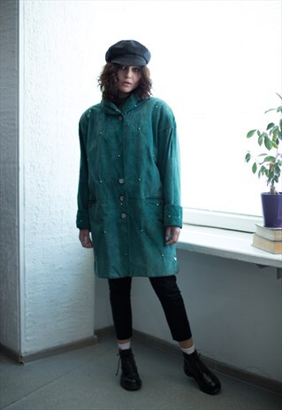 VINTAGE 90'S EMERALD GREEN STUDED SUEDE COAT