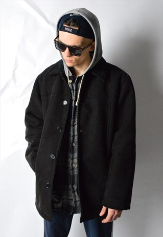 VINTAGE 90S ALMOST BLACK FAUX LEATHER WINTER COAT