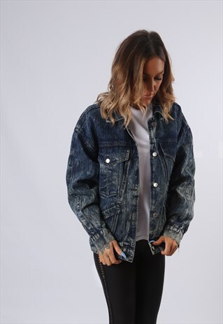 DENIM JACKET ACID WASH OVERSIZED FITTED UK 16 (54D)