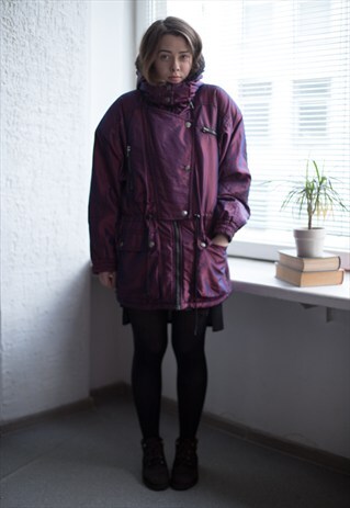 VINTAGE METALLIC PURPLE/BLACK LONG SLEEVES WINTER JACKET