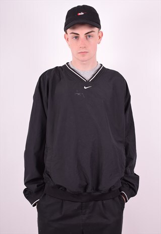 NIKE MENS VINTAGE PULLOVER TRACKSUIT TOP XL BLACK 90'S