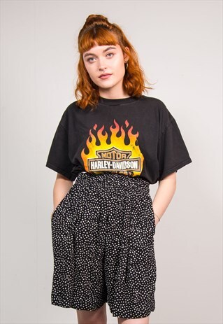VINTAGE 90'S BLACK SPOT PATTERN HIGH WAIST SHORTS CULOTTES