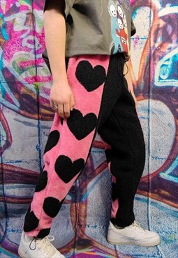 Heart fleece joggers handmade love emoji overalls pink black