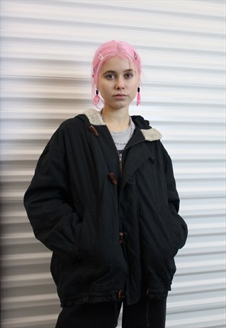 RARE COAT JACKET FLEECE HOOD COTTON JACKET BLACK