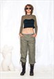 VINTAGE Y2K CARGO BERMUDA PANTS IN KHAKI GORPCORE