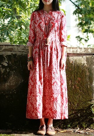 VINTAGE WAIST COTTON DRESS MIDI DRESS