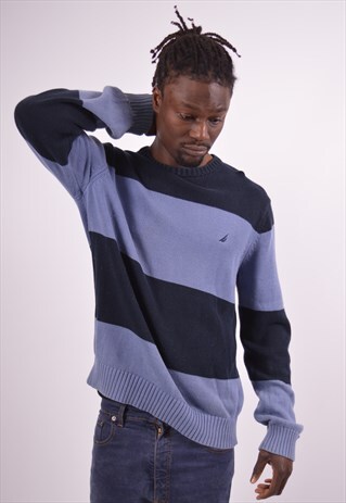 VINTAGE NAUTICA JUMPER SWEATER STRIPES BLUE