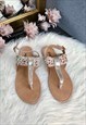 GOLD FAUX LEATHER TOE-POST SANDALS