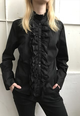 VINTAGE 90' UNIQUE ELEGANT BLACK SHIRT WITH LACE COLLAR