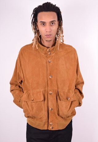 MENS VINTAGE SUEDE JACKET XL BROWN 90'S