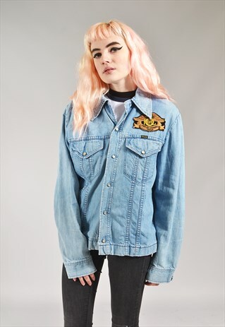 VINTAGE WRANGLER MID BLUE HARLEY DAVIDSON DENIM SHIRT