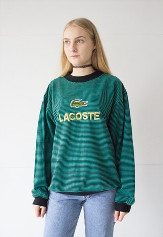 VINTAGE RETRO BLACK TURQUOISE LACOSTE JUMPER SWEATSHIRT