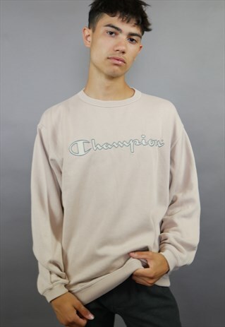 BEIGE CHAMPION SPELL OUT SWEATSHIRT