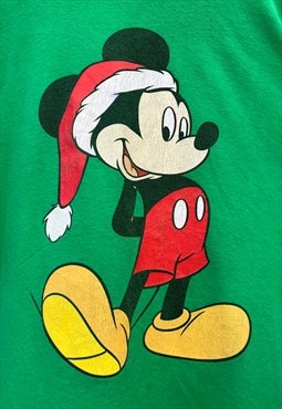 Mickey Mouse Santa hat green Mens tee vintage 00s