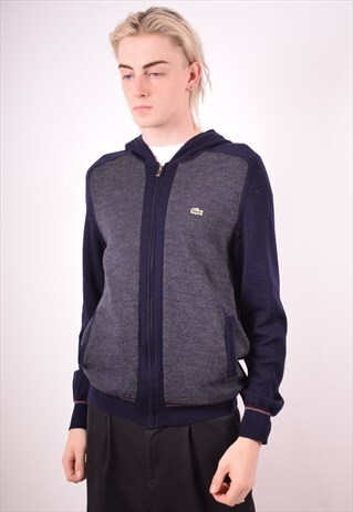 LACOSTE MENS VINTAGE HOODED CARDIGAN SWEATER LARGE NAVY 90S