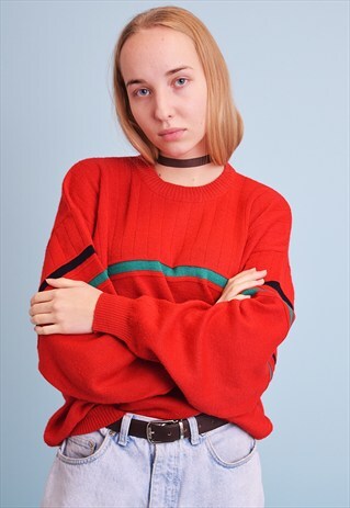90'S RETRO STRIPED KNITTED OVERSIZED DADS JUMPER TOP