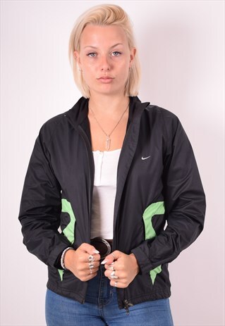 NIKE WOMENS VINTAGE TRACKSUIT TOP JACKET SMALL BLACK 90S