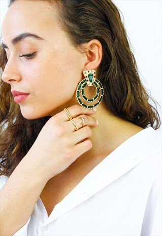 GREEN VELVET RHINESTONE EARRINGS