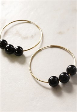 Obsidian and Gold Vermeil Hoops