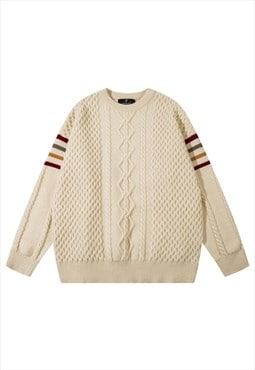 Cable knitted sweater classic jumper preppy top in cream