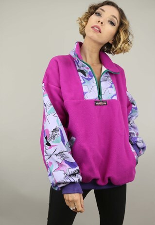VINTAGE 90S OVERSIZED PINK PATTERNED 1/4 ZIP FLEECE