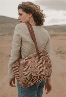 Straw Sisal Bag Boho Basket with Leather Straps