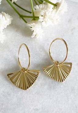 Gold Geometric Fan Hoop Earrings