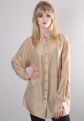VINTAGE 80S GOLD SILK SHIRT BLOUSE TOP