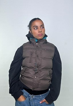 Brown 90s Tommy Hilfiger Puffer Jacket Coat Gilet