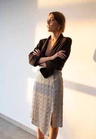 SATIN MIDI PRINTED SKIRT