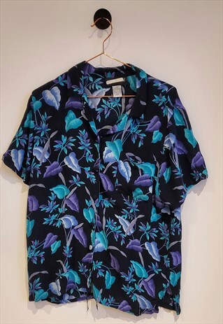 VINTAGE 80S FLORAL HAWAIIAN BOHO BEACH BLOUSE SIZE 12-14