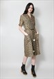 60'S LADIES VINTAGE ANIMAL PRINT SHORT SLEEVE BROWN DRESS